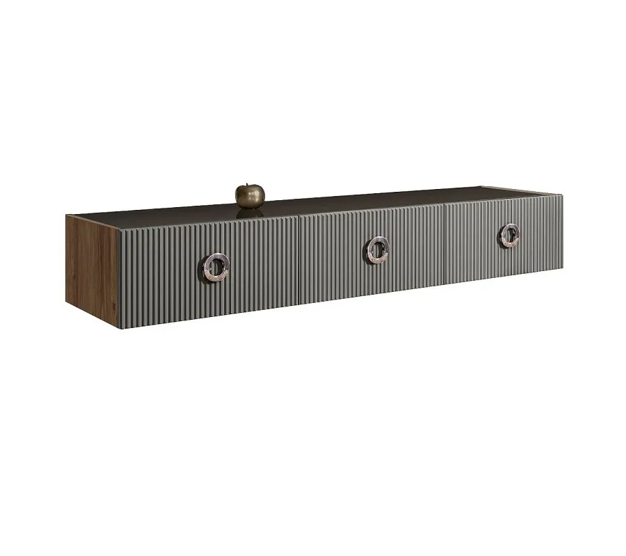Тумба телевизионная 1.6м Bogemia Woodline Fly Fi (Серый) (Lakobel/Хром) БМТ-1