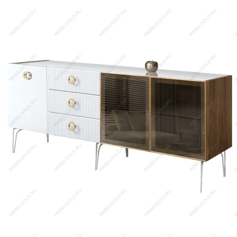 Комод 2.1м Bogemia Woodline Fi (Белый) (Lakobel/Золото) БМКМ-5[5][10]