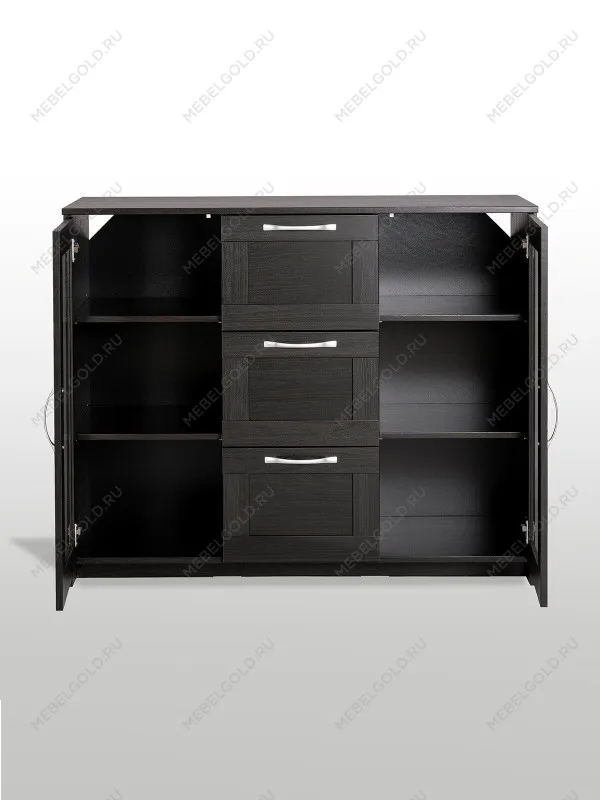 Тумба Сириус, 2 двери со стеклом и 3 ящика, 117х41х95 см, дуб венге, черно-коричневая | изображение 9