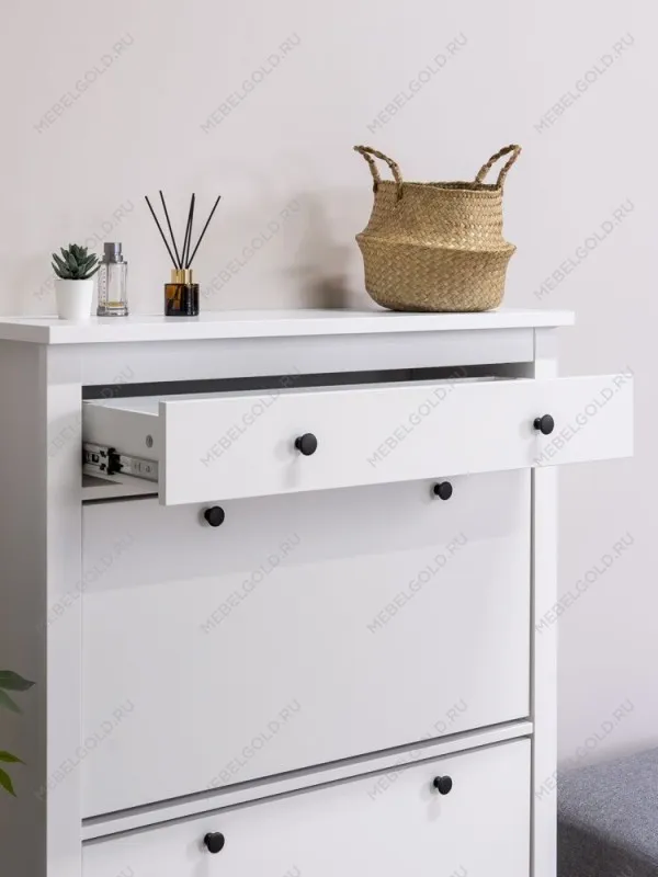 Обувница Сага с 2 откидными ящиками 92х122 белая | изображение 2