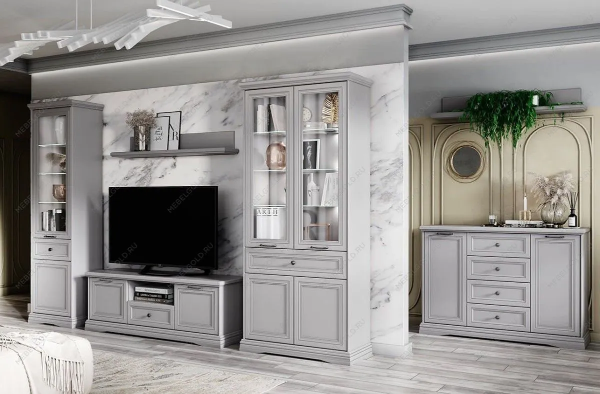 Шкаф с витриной Валенсия 1V1D1S серый | изображение 2