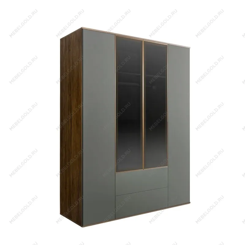 Шкаф 4-х дв. с ящиками Bogemia Woodline Air (Серый/Золото) БМШ2/42(2)