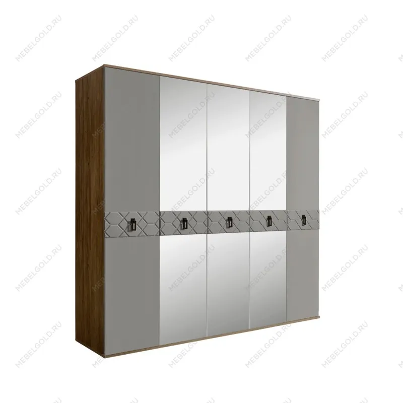 Шкаф 5-ти дв. с зеркалами Bogemia Woodline Fa (Серый/Черный) БМШ1/5(Fa)