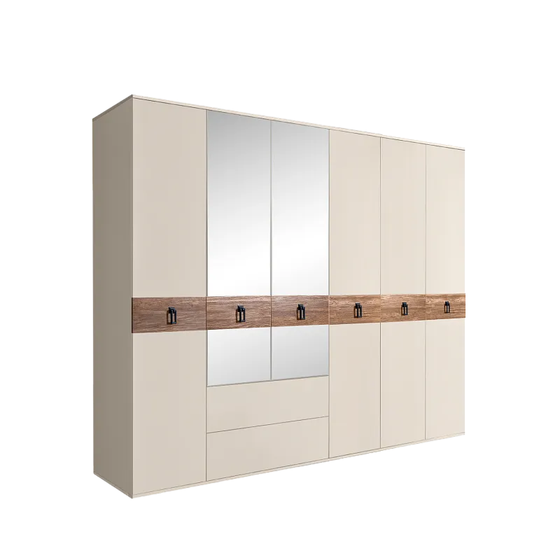 Шкаф 6-ти дверный с зеркалами, с ящиками, Bogemia Wood Fa (Слоновая кость/Черный) БМШ1/61(Wo)