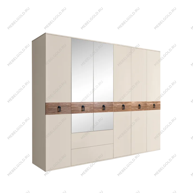 Шкаф 6-ти дверный с зеркалами, с ящиками, Bogemia Wood Fa (Слоновая кость/Черный) БМШ1/61(Wo)