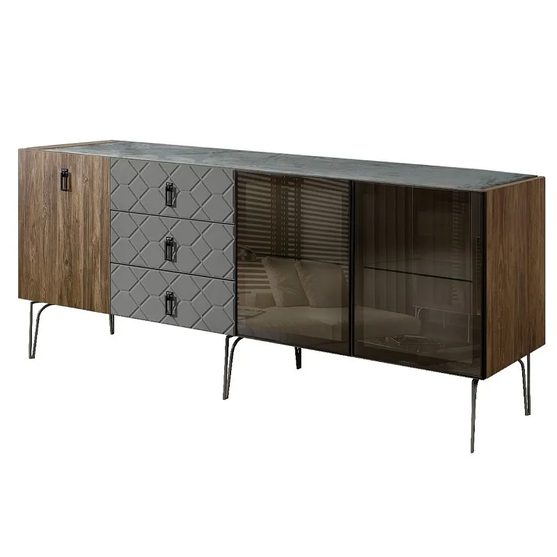 Комод 2.1м Bogemia Woodline Wood Fa (Серый) (Novabuk/Черный) БМКМ-5[5][10]
