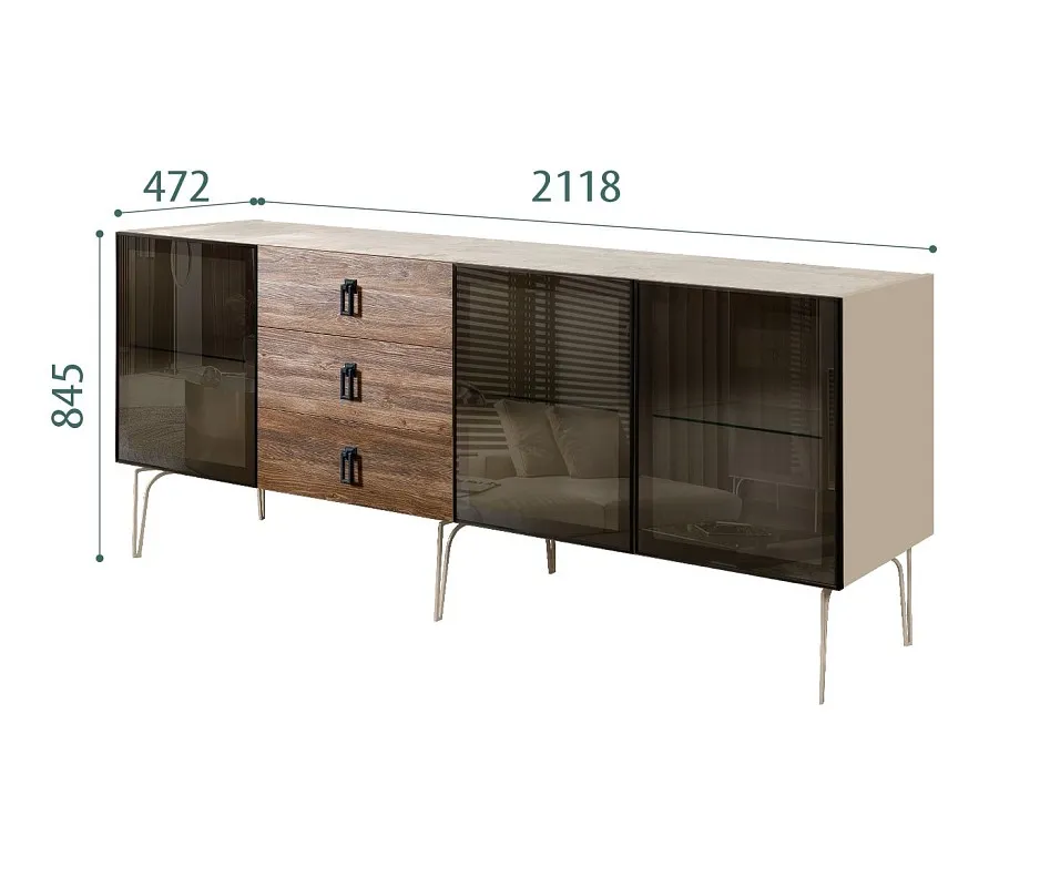 Комод 2.1м Bogemia Wood Fa (Ваниль) (Novabuk/Черный) БМКМ-5(Wo)[5]