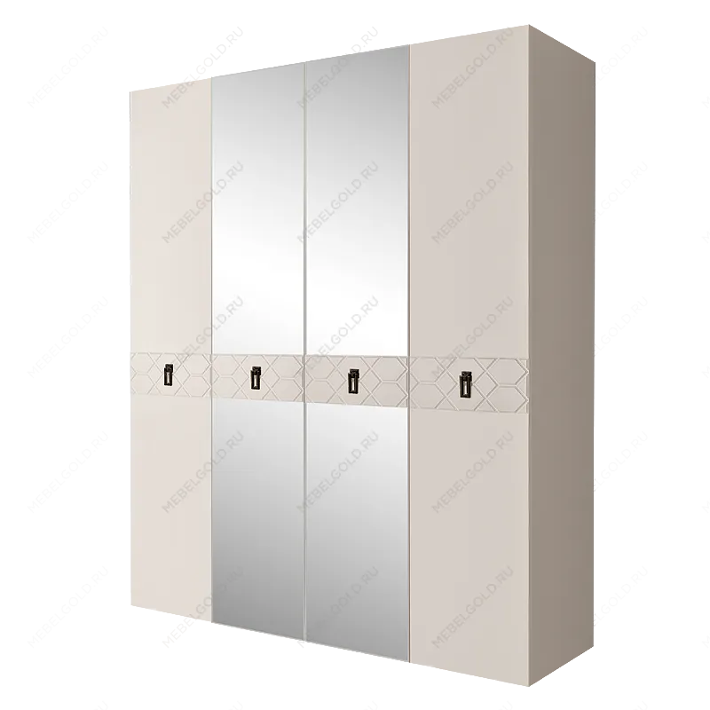 Шкаф 4-х дв. с зеркалами Bogemia Farfalle (Слоновая кость/Черный) БМШ1/4(Fa)