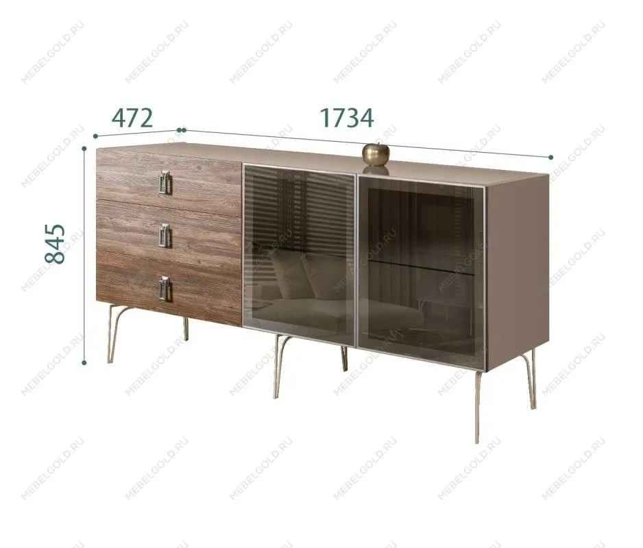 Комод 1.6м Bogemia Wood Fa (Мокка) (Lakobel/Хром) БМКМ-4(Wo)[5]