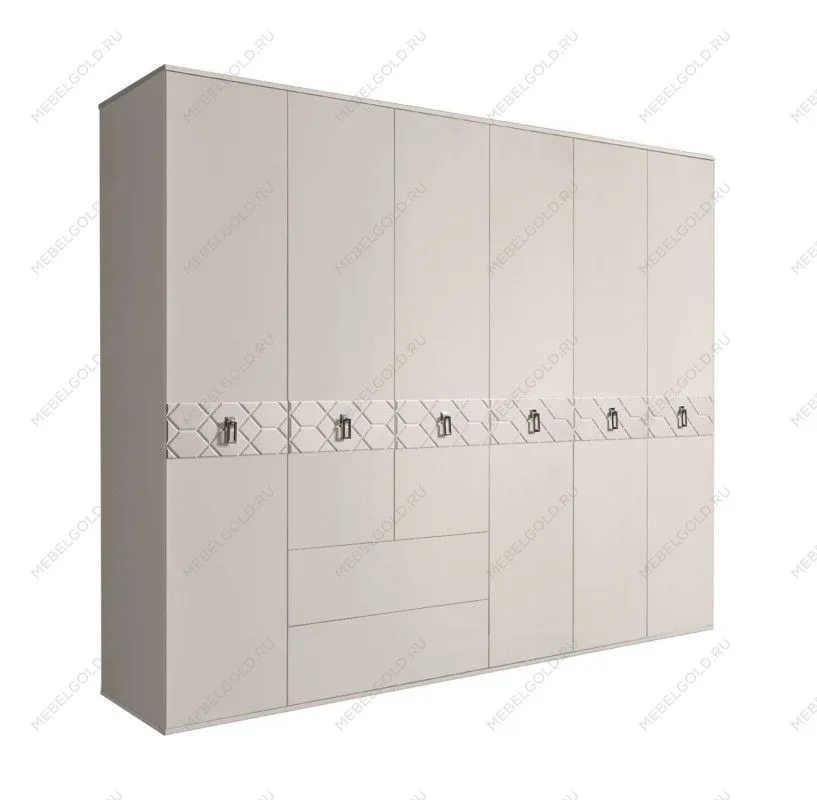 Шкаф 6-ти дверный с ящиками, Bogemia Farfalle (Шелк/Хром) БМШ2/61(Fa)
