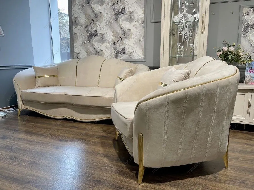 Диван Лара 3х местный бежевый золото | изображение 11