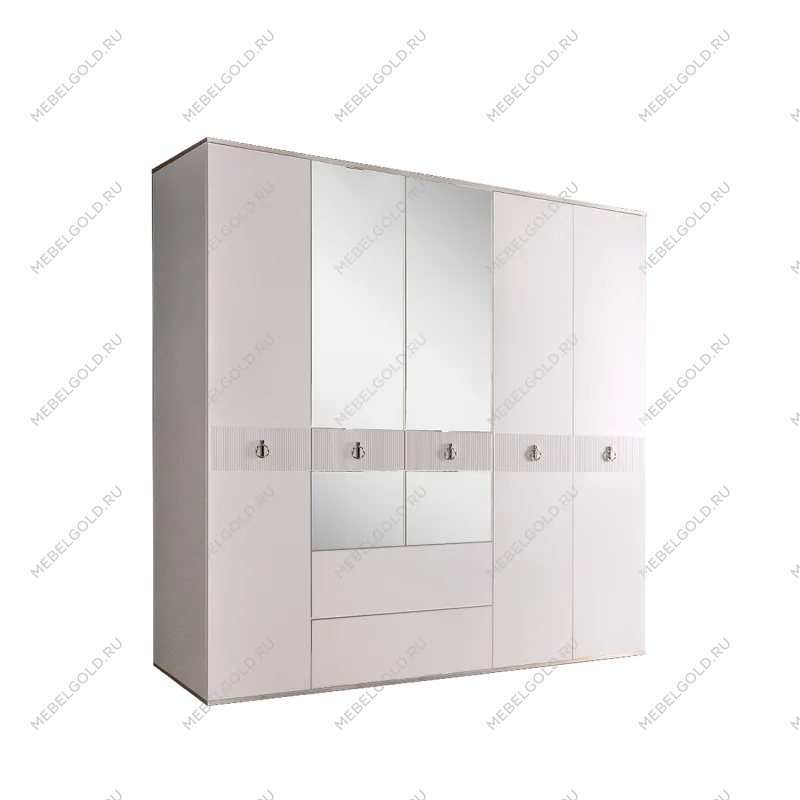 Шкаф 5-ти дверный с зеркалом, с ящиками Римини СОЛО (Белый/Серебро) РМШ1/51(s)