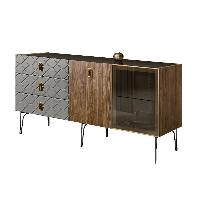 Комод 1.6м Bogemia Woodline Wood Fa (Серый) (Lakobel/Золото) БМКМ-4[5][10]