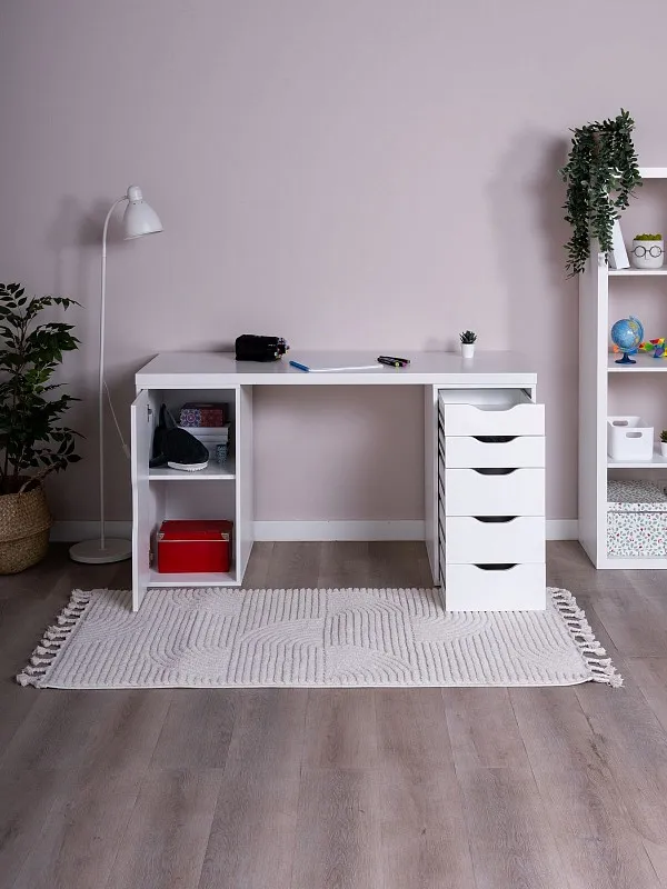 Стол письменный Ингар, с дверцей и 5 ящиками, 140x75x55, белый | изображение 2