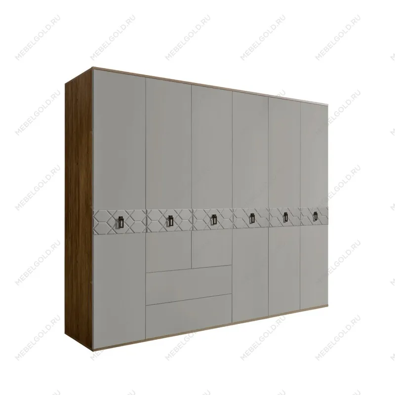 Шкаф 6-ти дверный с ящиками, Bogemia Woodline Fa (Серый/Черный) БМШ2/61(Fa)