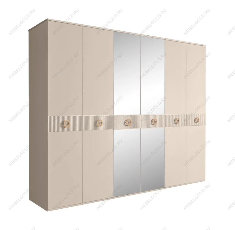Шкаф 6-ти дв. с зеркалами Bogemia Fillini (Ваниль/Золото) БМШ1/6(Fi)