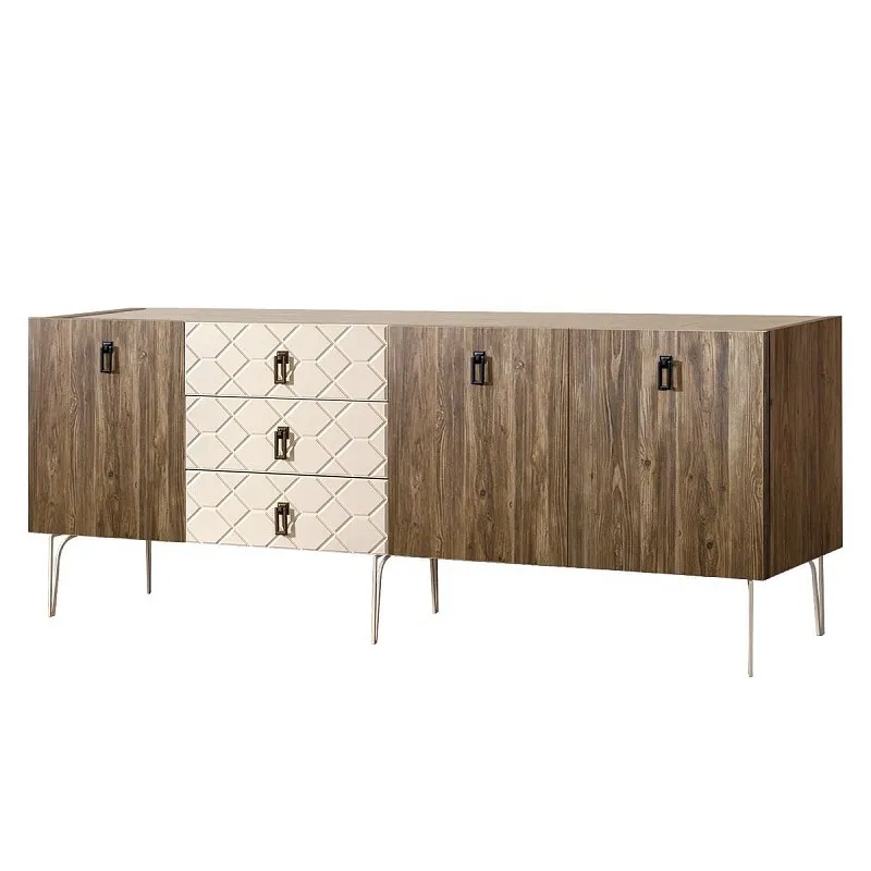 Комод 2.1м Bogemia Woodline Wood Fa (Слоновая кость) (Novabuk/Черный) БМКМ-5
