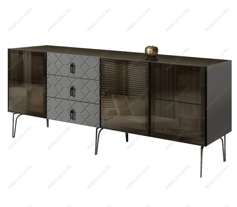 Комод 2.1м Bogemia Farfalle (Серый) (Lakobel/Черный) БМКМ-5(Fa)[5]