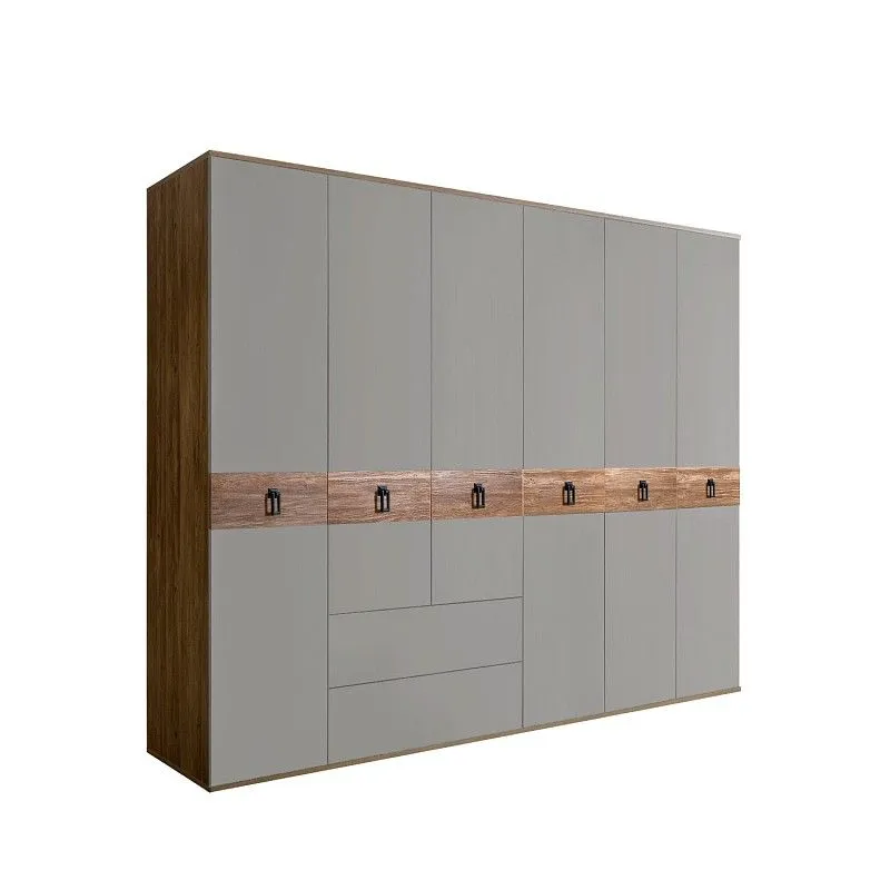 Шкаф 6-ти дверный с ящиками, Bogemia Woodline Wood Fa (Серый/Черный) БМШ2/61(Wo)