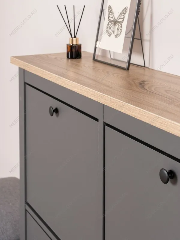 Обувница Сага с 4 откидными ящиками 113х108 серая-ясень | изображение 4