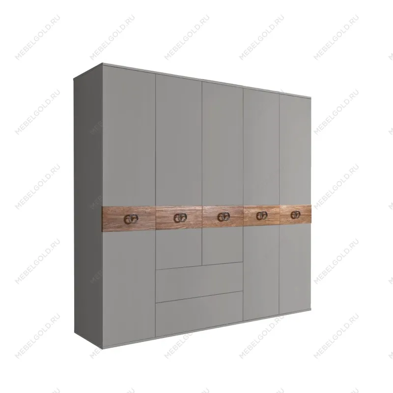 Шкаф 5-ти дверный с ящиками, Bogemia Wood Fi (Серый/Хром) БМШ2/51(Wo)