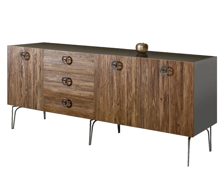 Комод 2.1м Bogemia Wood Fi (Серый) (Lakobel/Хром) БМКМ-5(Wo)
