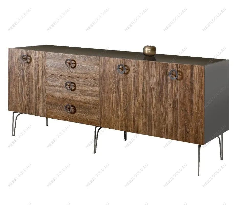 Комод 2.1м Bogemia Wood Fi (Серый) (Lakobel/Хром) БМКМ-5(Wo)