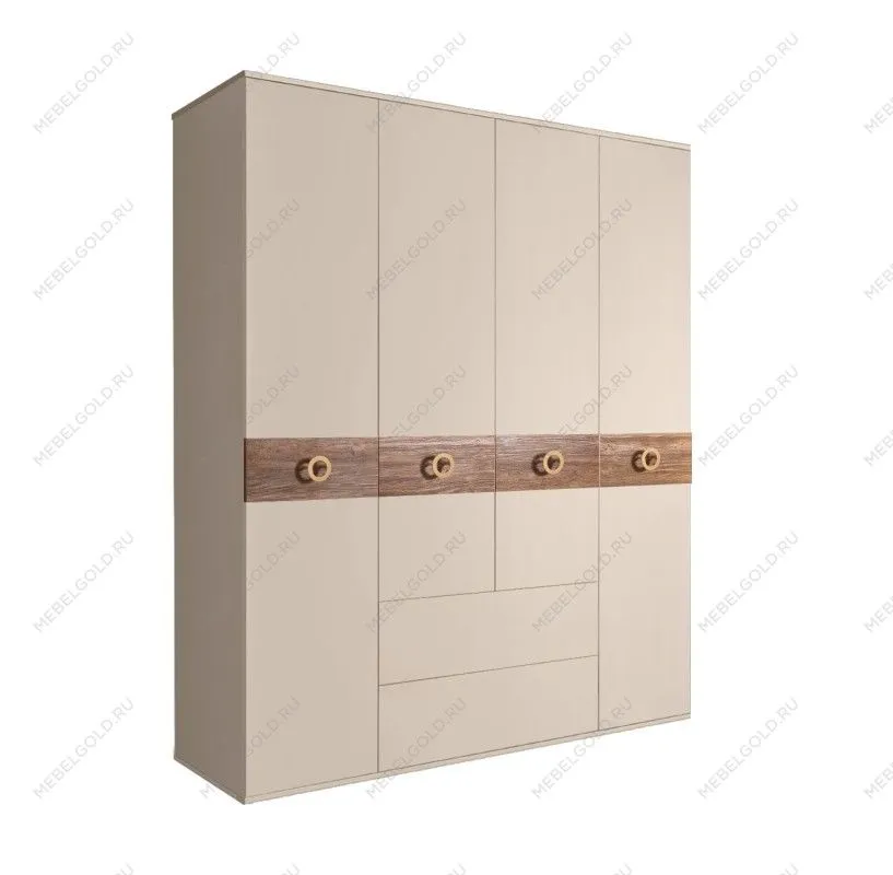 Шкаф 4-х дверный с ящиками, Bogemia Wood Fi (Ваниль/Золото) БМШ2/41(Wo)