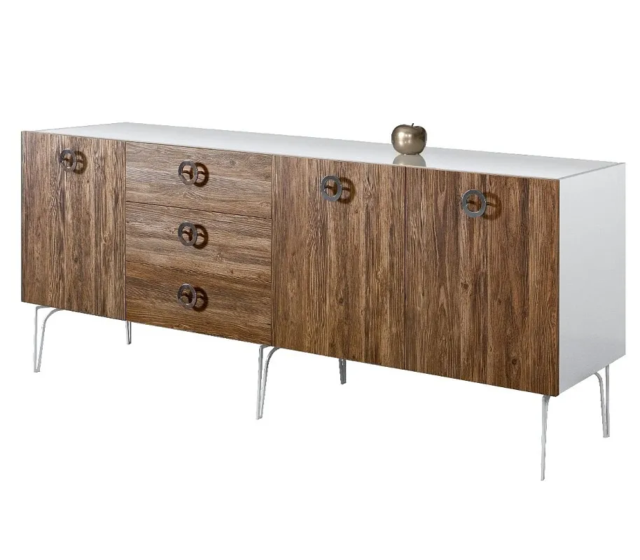 Комод 2.1м Bogemia Wood Fi (Белый) (Lakobel/Хром) БМКМ-5(Wo)