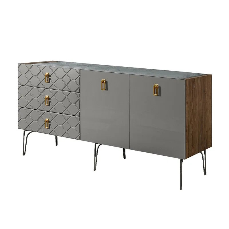 Комод 1.6м Bogemia Woodline Fa (Серый) (Novabuk/Золото) БМКМ-4