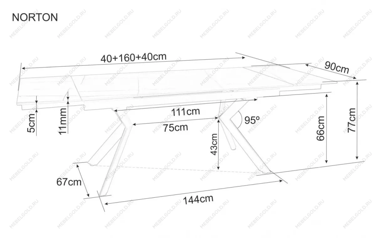 Стол обеденный Signal NORTON 160 (черный/черный) | изображение 8