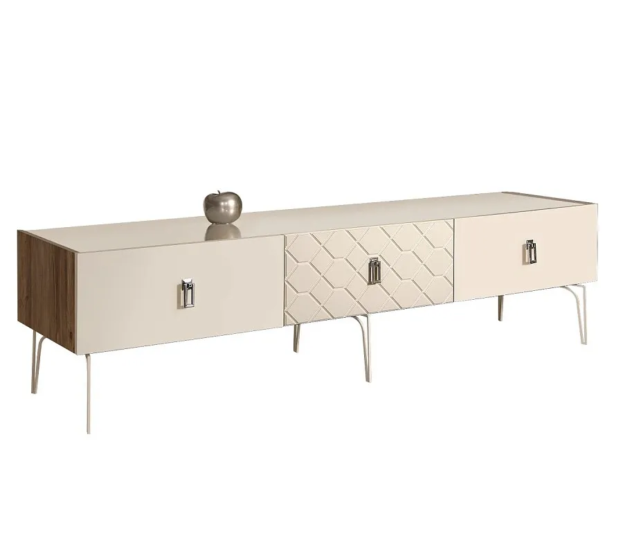 Тумба телевизионная 2.1м Bogemia Woodline Fa (Слоновая кость) (Lakobel/Хром) БМТ-2[10]
