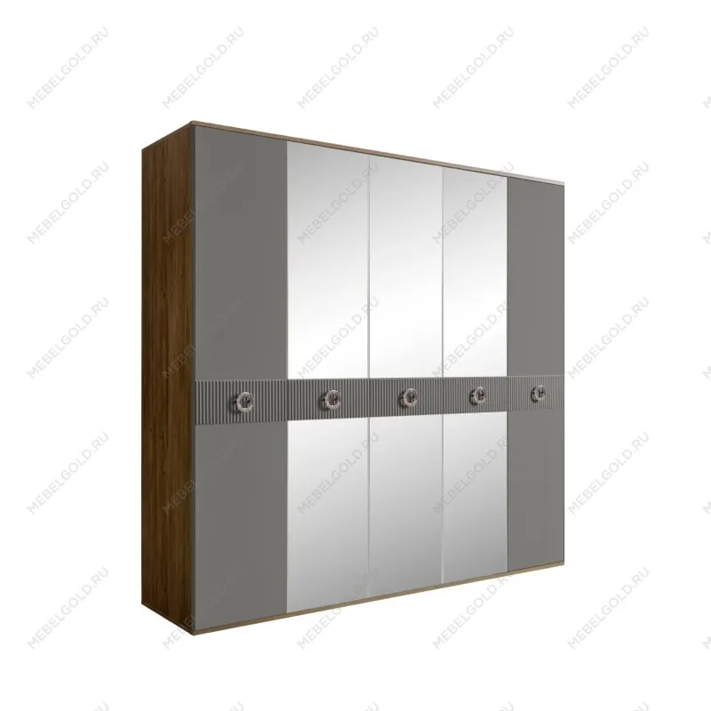 Шкаф 5-ти дв. с зеркалами Bogemia Woodline Fi (Серый/Хром) БМШ1/5(Fi)