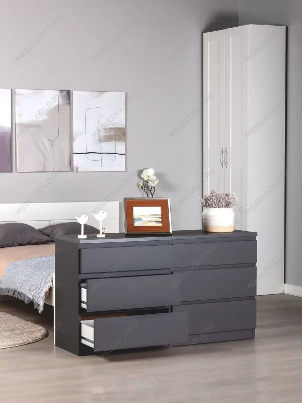 Комод Кастор, 6 ящиков, 129х40х71 см, серый | изображение 2