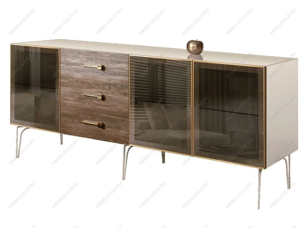 Комод 2.1м Bogemia Wood Wo (Слоновая кость) (Lakobel/Золото) БМКМ-5(Wo)[5]