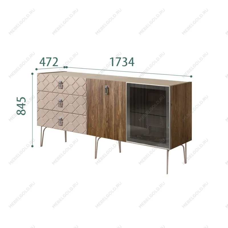 Комод 1.6м Bogemia Woodline Wood Fa (Мокка) (Novabuk/Хром) БМКМ-4[5][10]