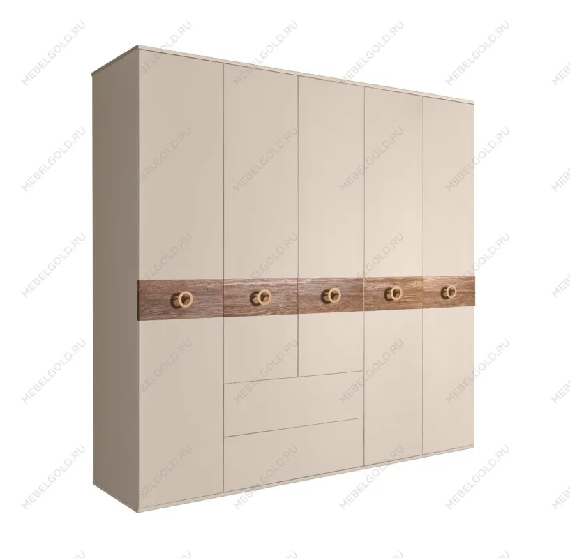 Шкаф 5-ти дверный с ящиками, Bogemia Wood Fi (Ваниль/Золото) БМШ2/51(Wo)