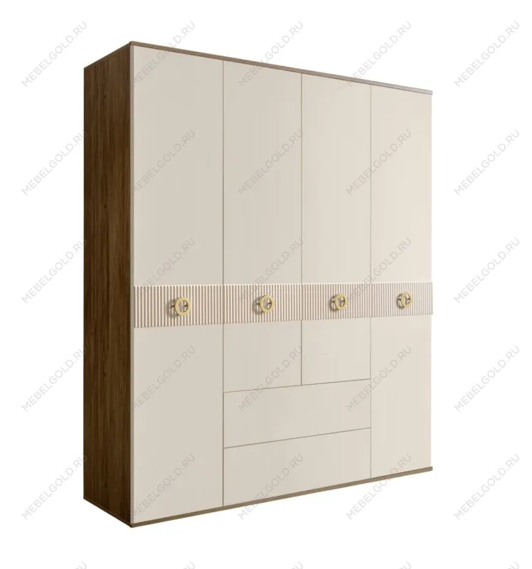 Шкаф 4-х дверный с ящиками Bogemia Woodline Fi (Слоновая кость/Золото) БМШ2/41
