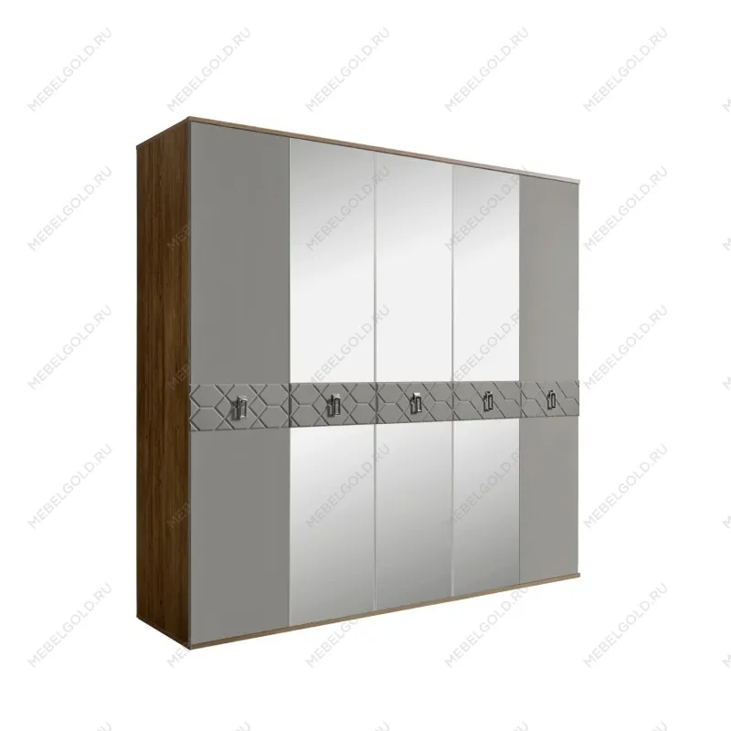 Шкаф 5-ти дв. с зеркалами Bogemia Woodline Fa (Серый/Хром) БМШ1/5(Fa)