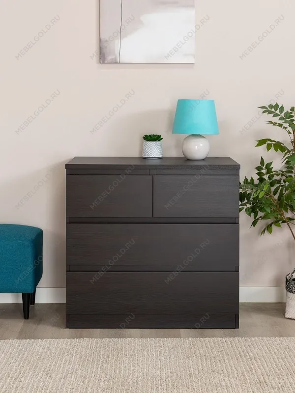 Комод Мальта, 2+2 ящика, с доводчиками, 80х48х76 см, черно-коричневый, дуб венге | изображение 1