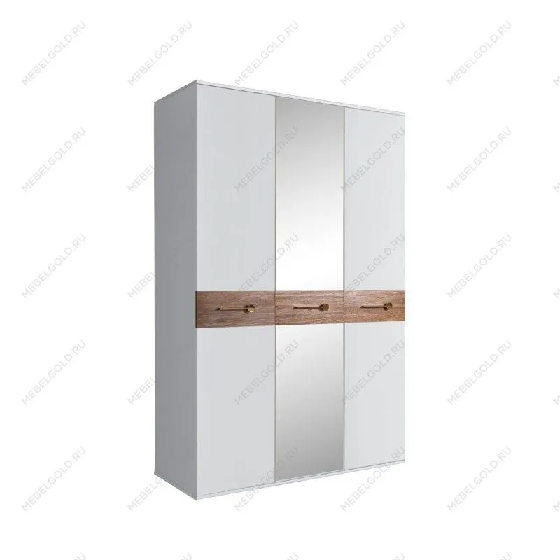 Шкаф 3-х дверный с зеркалом Bogemia Wood Wo (Белый/Золото) БМШ1/3(Wo)