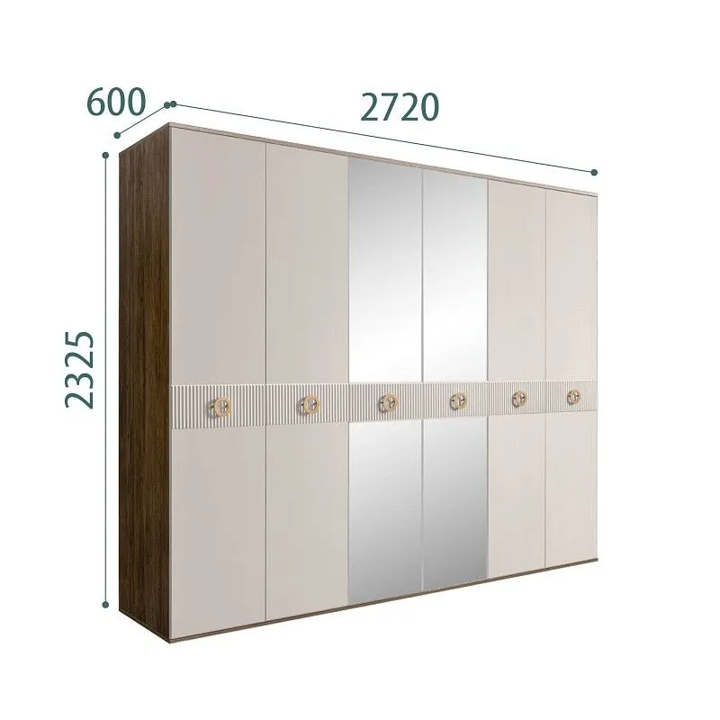 Шкаф 6-ти дв. с зеркалами Bogemia Woodline Fi (Шелк/Золото) БМШ1/6(Fi)
