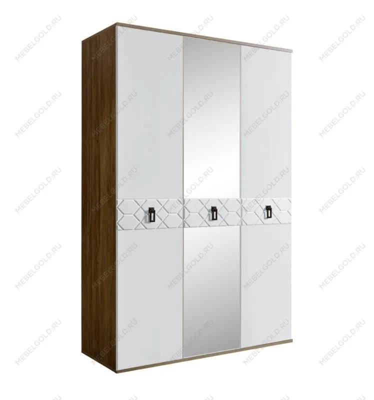 Шкаф 3-х дверный с зеркалом Bogemia Woodline Fa (Белый/Черный) БМШ1/3