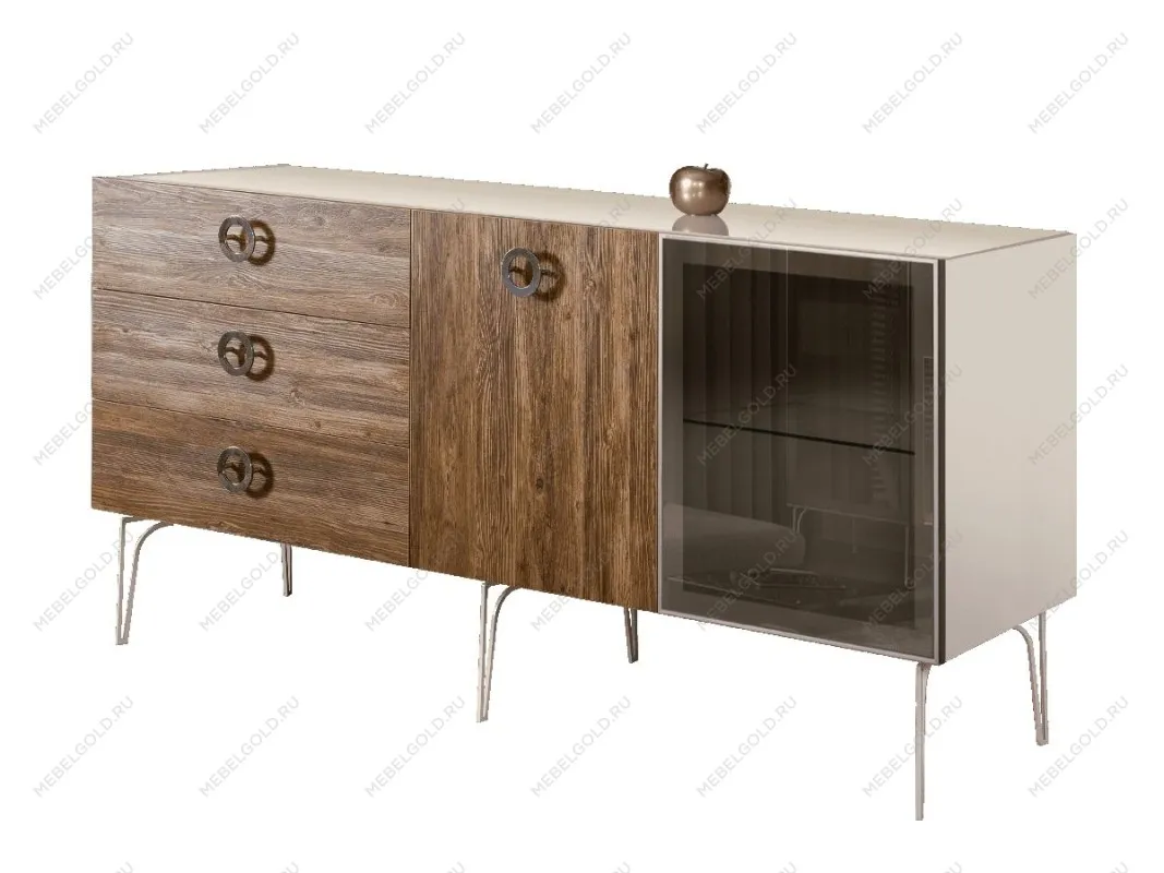 Комод 1.6м Bogemia Wood Fi (Слоновая кость) (Lakobel/Хром) БМКМ-4(Wo)[5][10]