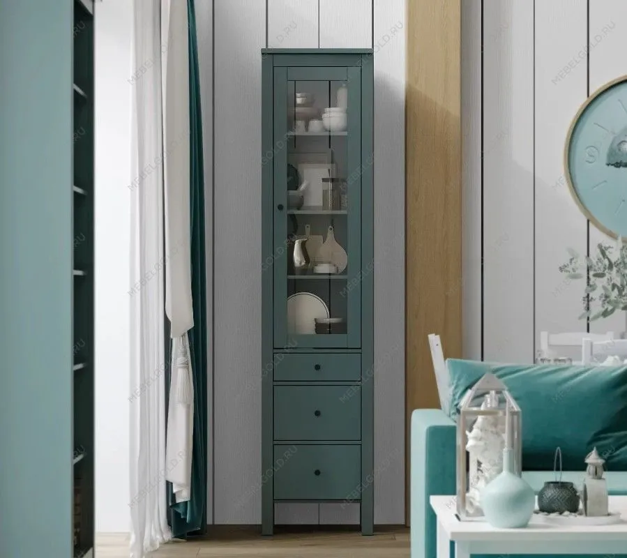 САГА шкаф с витриной 50 темно-бирюзовый | изображение 5