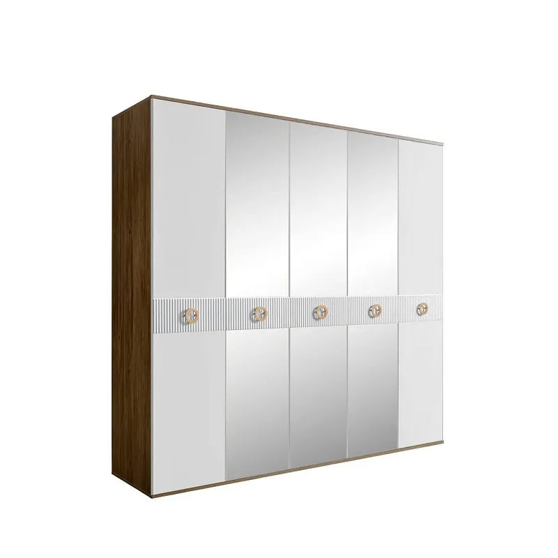 Шкаф 5-ти дв. с зеркалами Bogemia Woodline Fi (Белый/Золото) БМШ1/5(Fi)