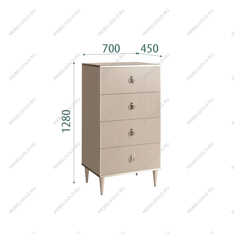 Комод 4 ящика Римини СОЛО (Ваниль/Серебро) РМКМ-6(s)