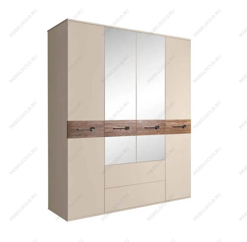 Шкаф 4-х дверный с зеркалами, с ящиками, Bogemia Wood Wo (Ваниль/Хром) БМШ1/41(Wo)