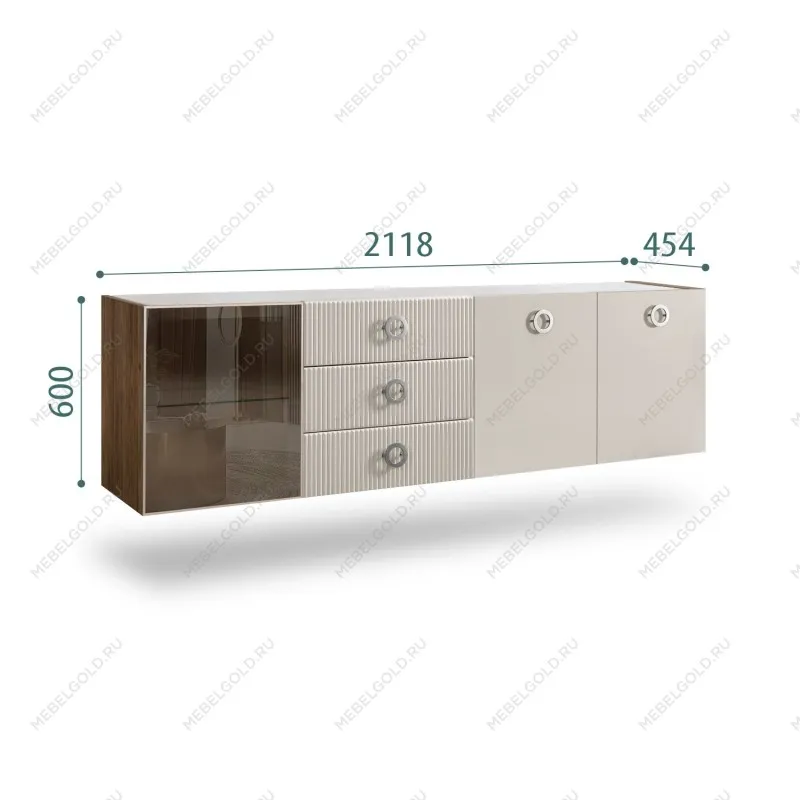 Комод 2.1м Bogemia Woodline Fly Fi (Шелк) (Novabuk/Хром) БМКМ-5[4]