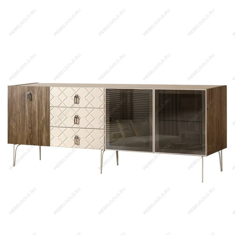 Комод 2.1м Bogemia Woodline Wood Fa (Слоновая кость) (Novabuk/Хром) БМКМ-5[5][10]